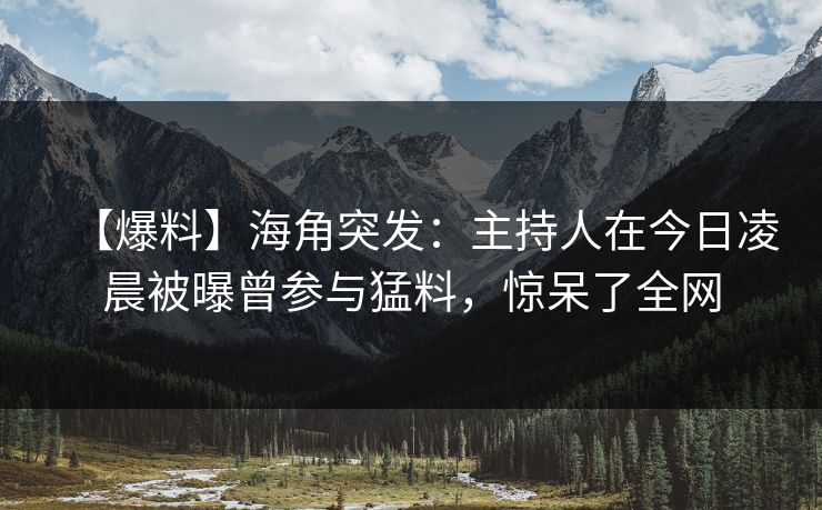 【爆料】海角突发：主持人在今日凌晨被曝曾参与猛料，惊呆了全网