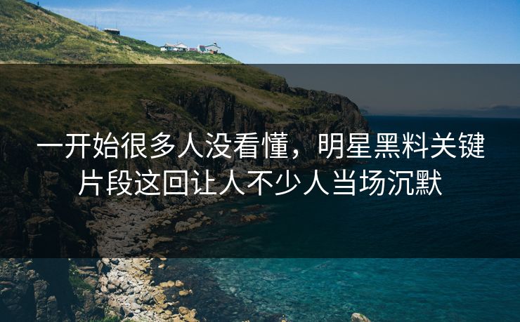 一开始很多人没看懂，明星黑料关键片段这回让人不少人当场沉默